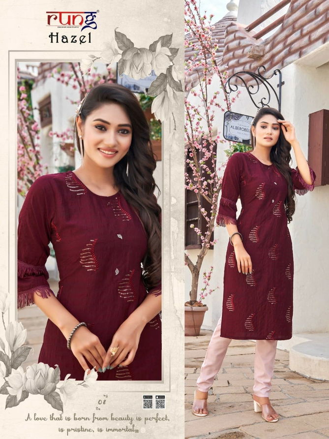 Hazel By Rung Viscose Rayon Embroidery Kurtis Catalog